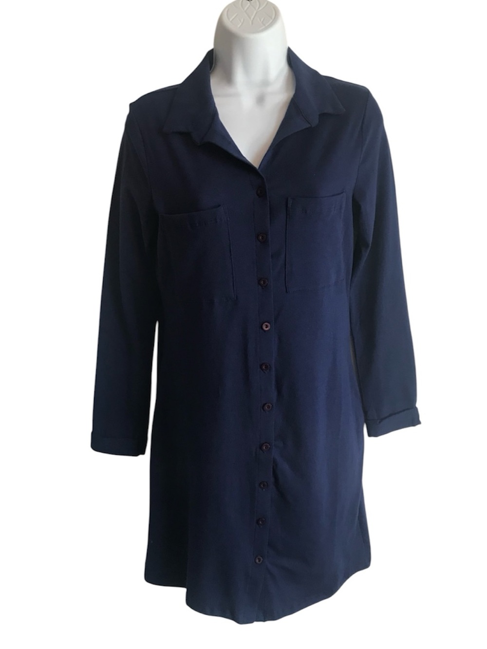 New Boutique Emory Park Brand Women’s S Navy Blue LS Button Down Shirtdress NWT